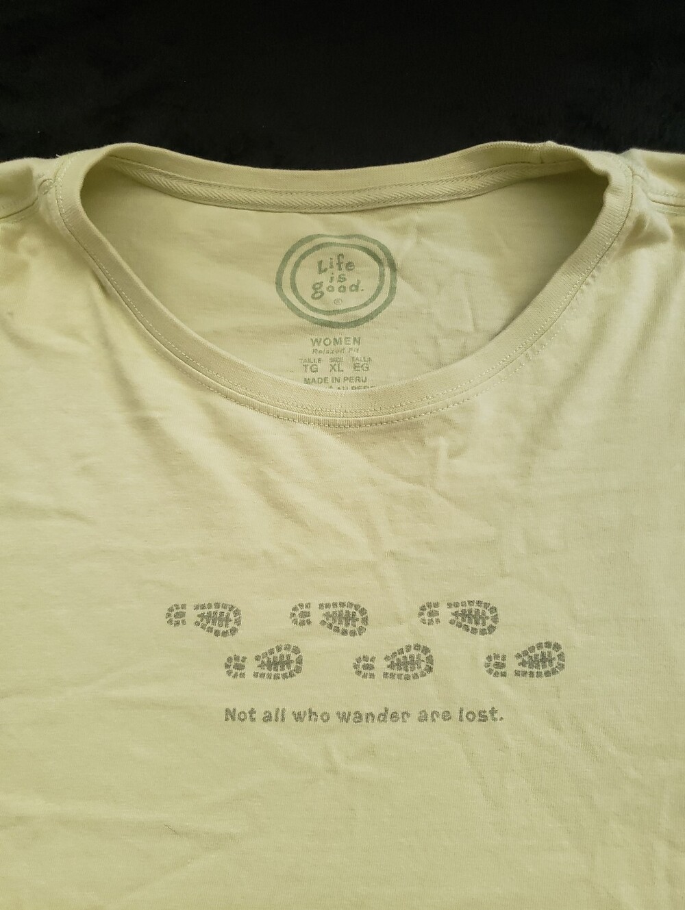 Life Is Good Green Vintage Not All Who Wander Long Sleeve Graphic Tshirt XL